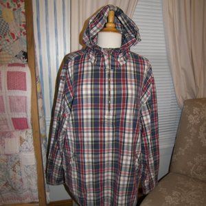 J.Crew Mens 100% Cotton Plaid 1/4 Zip Hoodie Pullover $79 Large